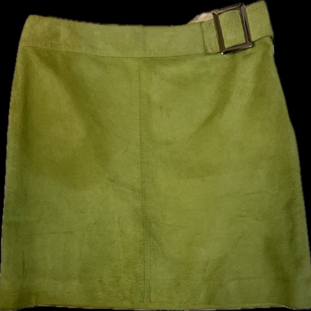 Worth Y2K Bright Green Genuine Suede Large Belt Mini Skirt 4